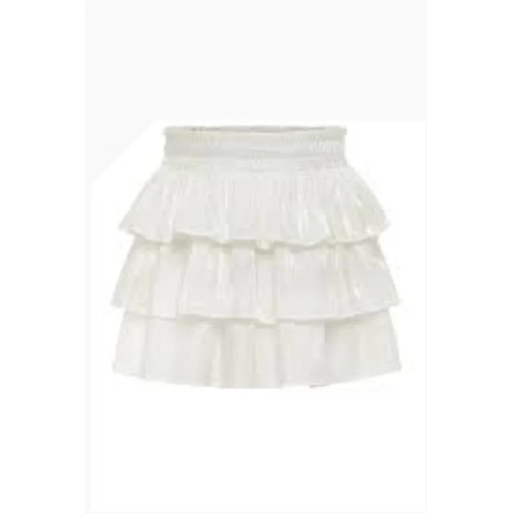 Pleat‎ Luna Tiered Skirt White Shimmer Ruffle Smocked Waist Kids Size 12 NWT